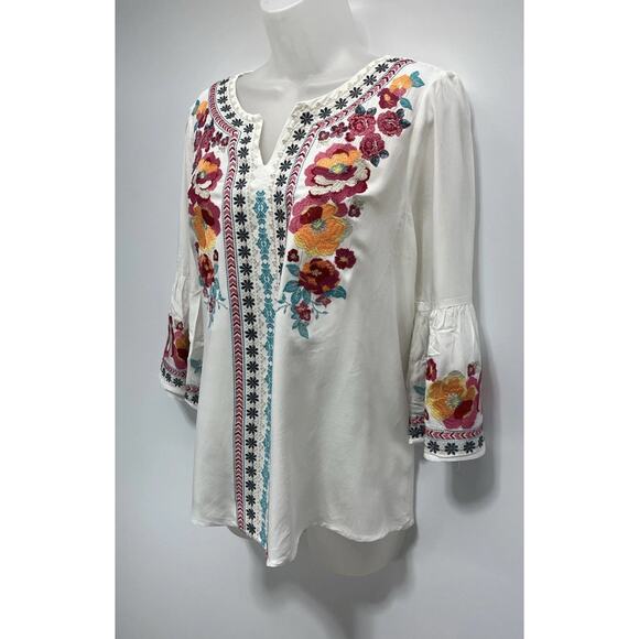 Andrée By Unit Floral Embroidered Tunic Top White Size Small - Picture 4 of 7